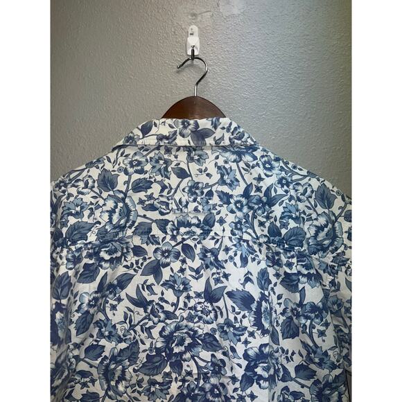 Vintage Ilio Floral Button Up Shirt ilio Short Sleeve White Blue 90s 1990s Small - Picture 8 of 10